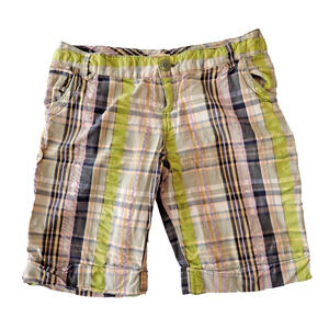 Mossimo Supply Co. SZ 5 Juniors Bermuda Shorts Lime Green Plaid 4 Pocket Loops